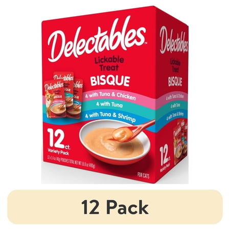 (12 pack) Delectables Lickable Cat Treats Bisque Variety Pack, 12 Count (16.8 oz.)