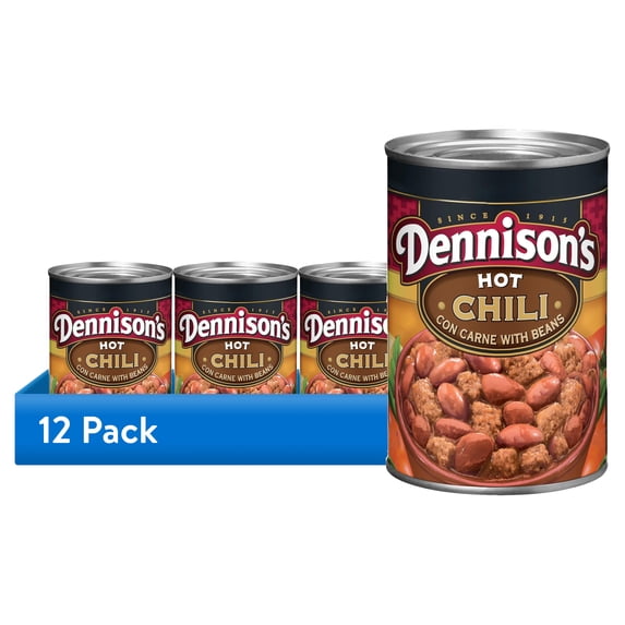 (12 pack) Dennison's Hot Chili Con Carne with Beans, 28g Protein Per Serving, 15 oz. Can