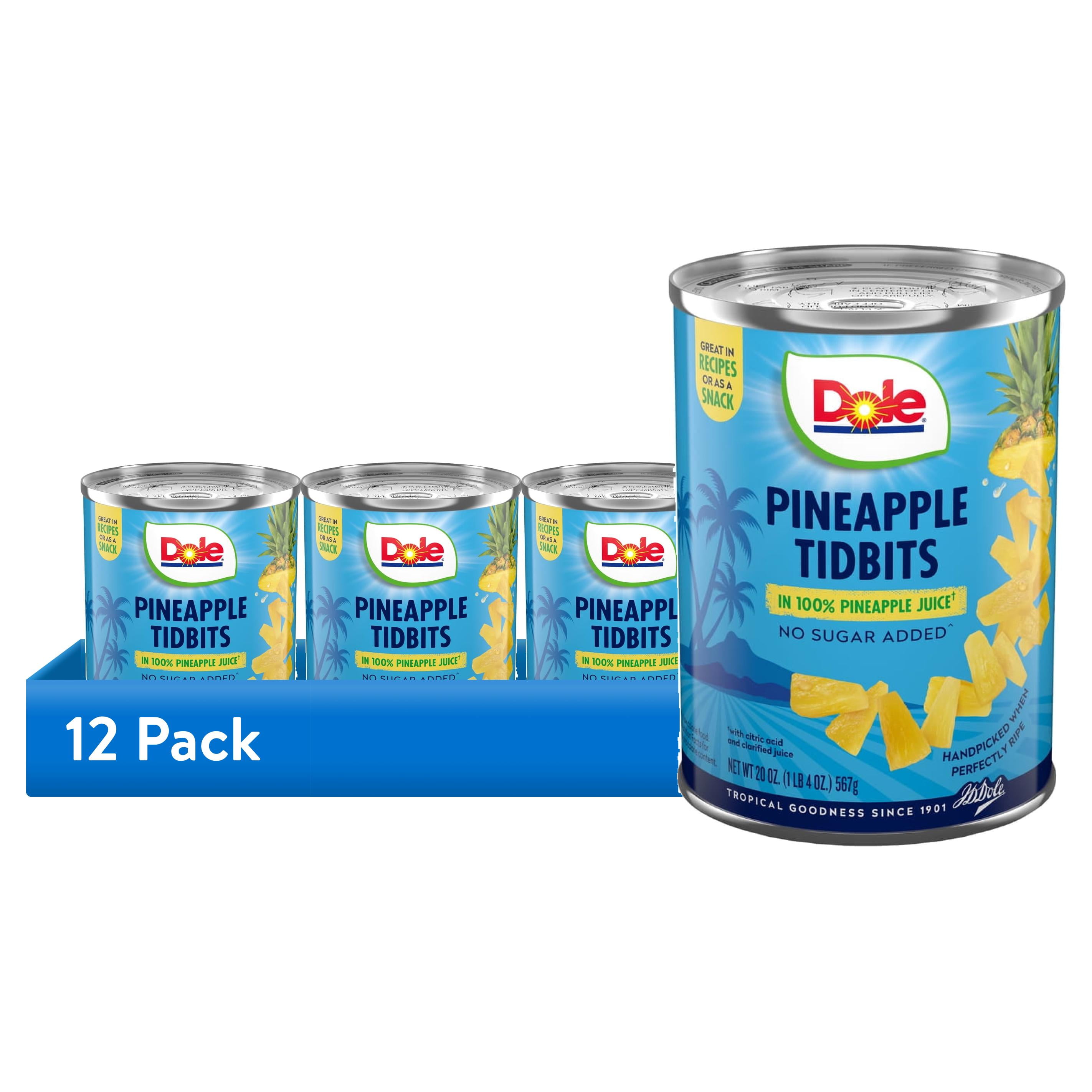 (12 pack) Dole Pineapple Tidbits in 100% Fruit Juice, 20 oz Can