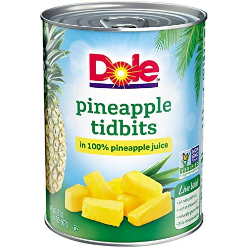 (12 pack) Dole Pineapple Tidbits in 100% Fruit Juice, 20 oz Can