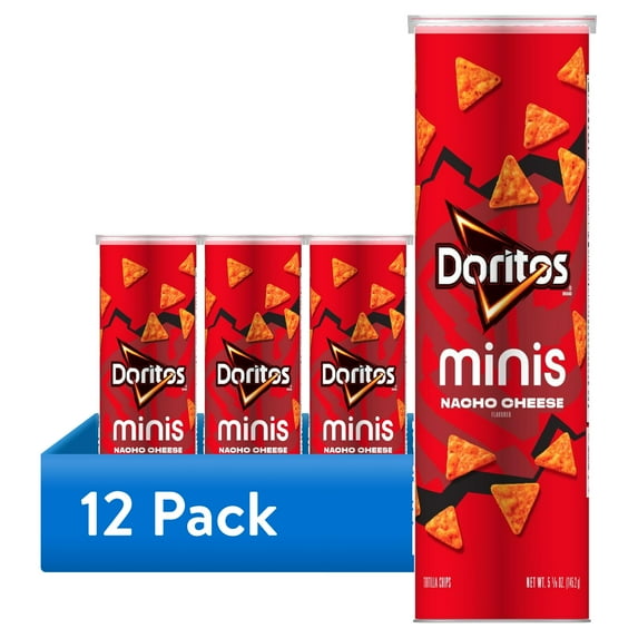 (12 pack) Doritos Minis, Nacho Cheese Flavored Tortilla Chips, 5.125 oz, Canister