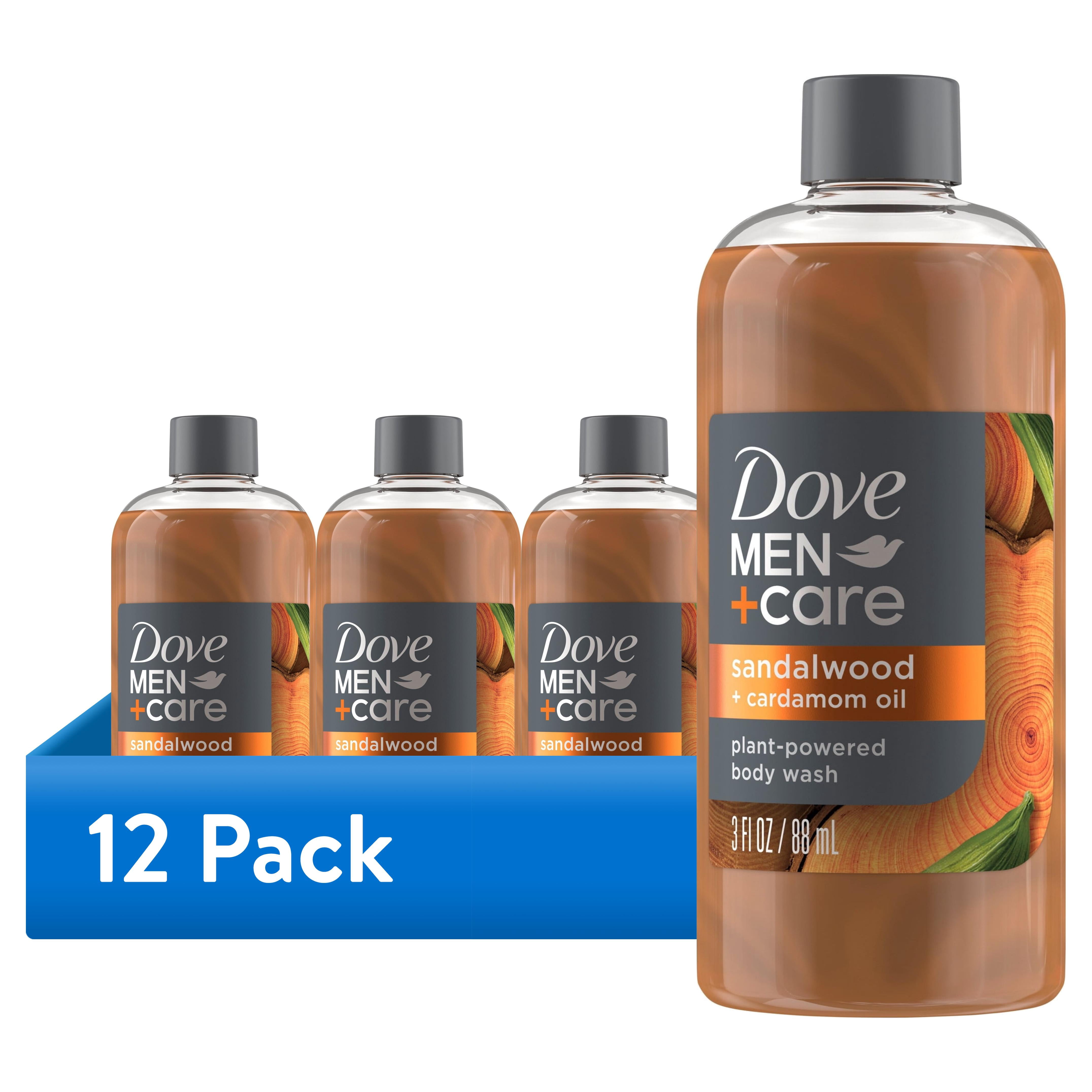 (12 pack) Dove Men+Care Mini Body Wash to Rebuild Skin in the Shower Sandalwood + Cardamom Oil with Plant-Based Cleansers and Moisturizers, 3 FL oz