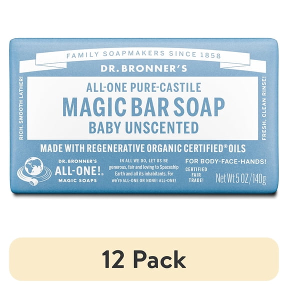 (12 pack) Dr. Bronner's Magic Bar Soap – Baby Unscented - Pure-Castile Soap - 5 oz - for face, body, hands