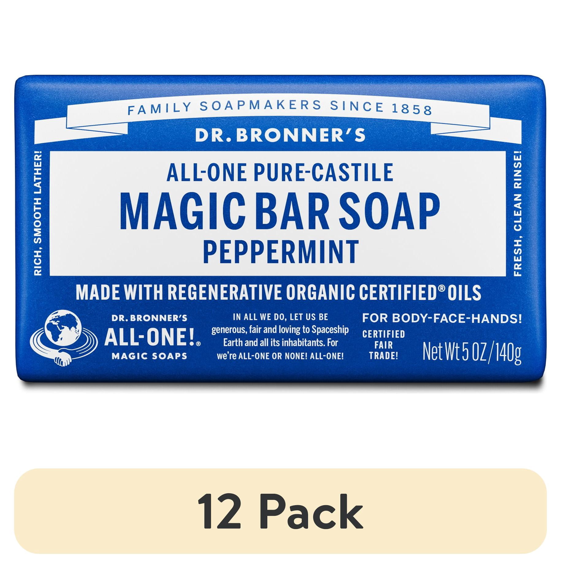 (12 pack) Dr.Bronner's Magic Bar Soap, Peppermint, Pure-Castile Soap, 5 oz