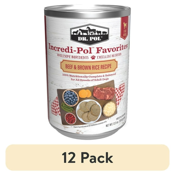 (12 pack) Dr. Pol Incredi-Pol Favorites Beef & Rice Canned Dog Food, 12.5oz.