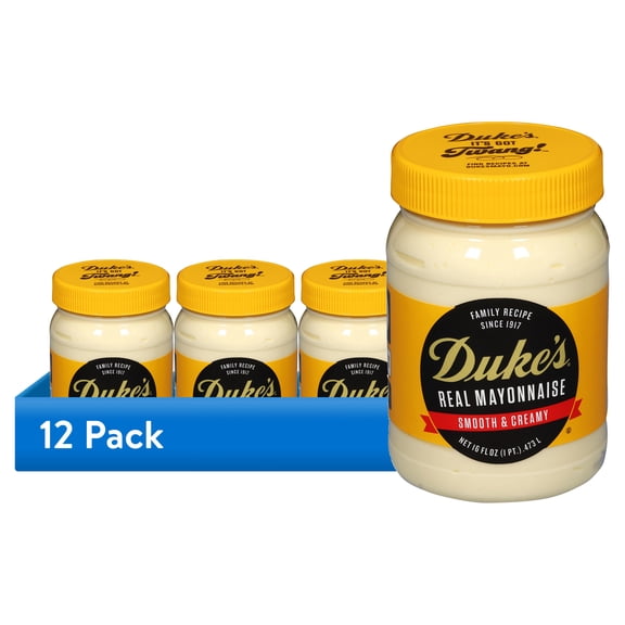 (12 pack) Duke's Real Mayonnaise, 16 oz Jar, Smooth & Creamy Mayo