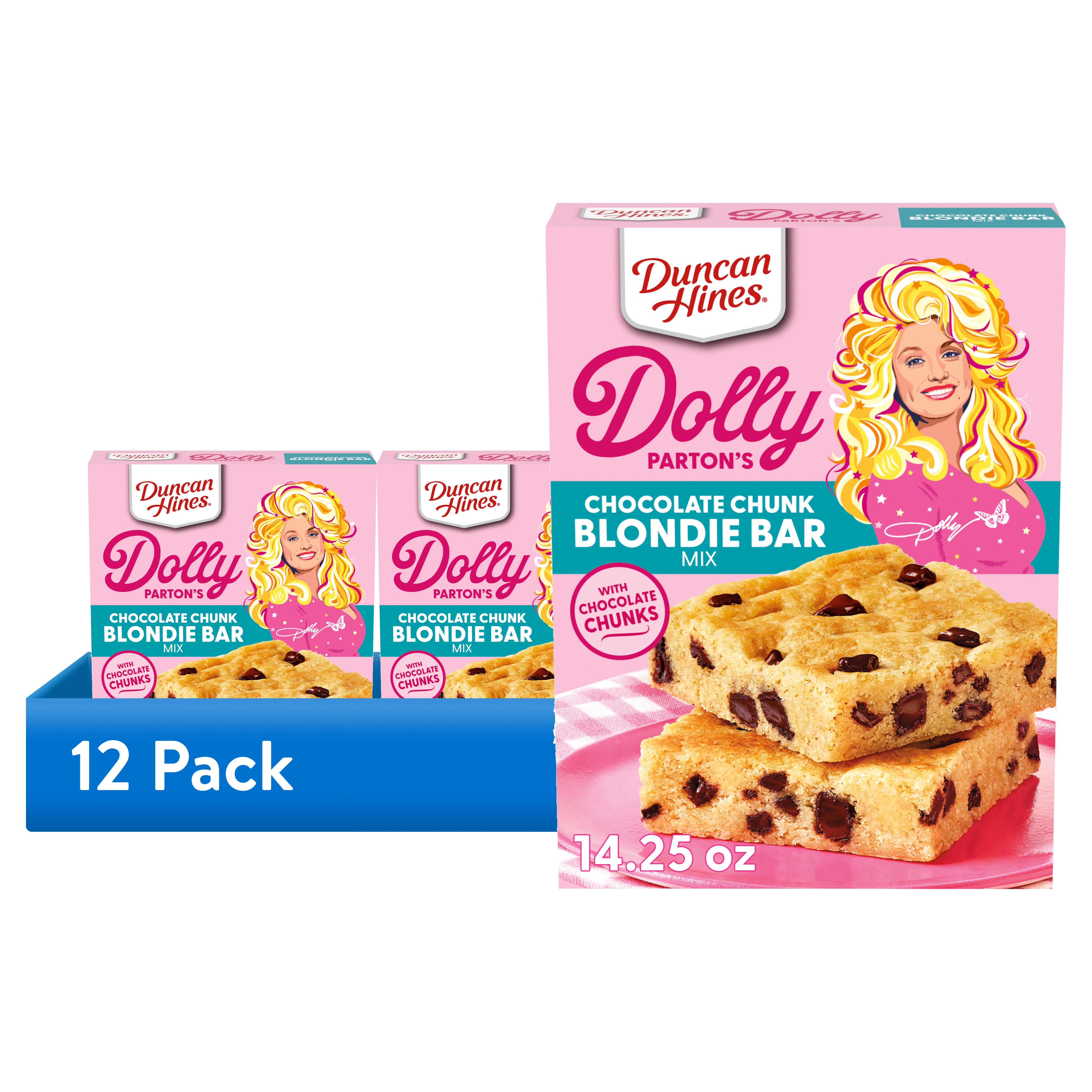 (12 pack) Duncan Hines Dolly Parton's Chocolate Chunk Blondie Bar Dessert Mix, 14.25 oz.