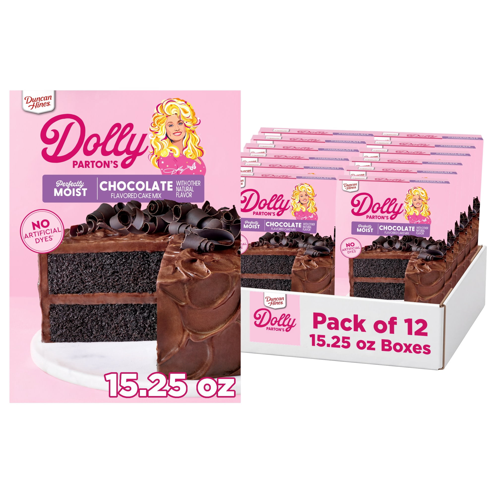 (12 pack) Duncan Hines Dolly Parton's Favorite Chocolate Flavored Cake Mix, 15.25 oz.