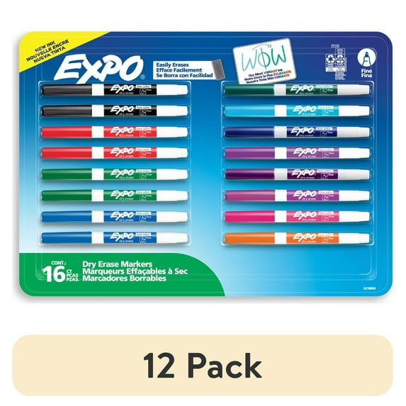 (12 pack) EXPO Dry Erase Markers, Fine Tip, Assorted Colors, 16 Count