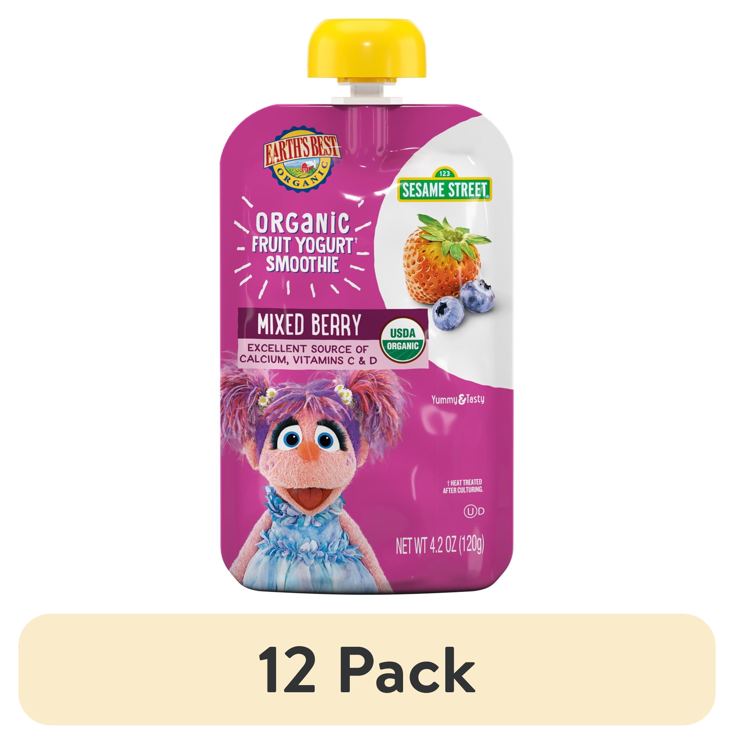(12 pack) Earth's Best Organic Fruit Yogurt Smoothie Toddler Food, Mixed Berry, 4.2 oz Pouch