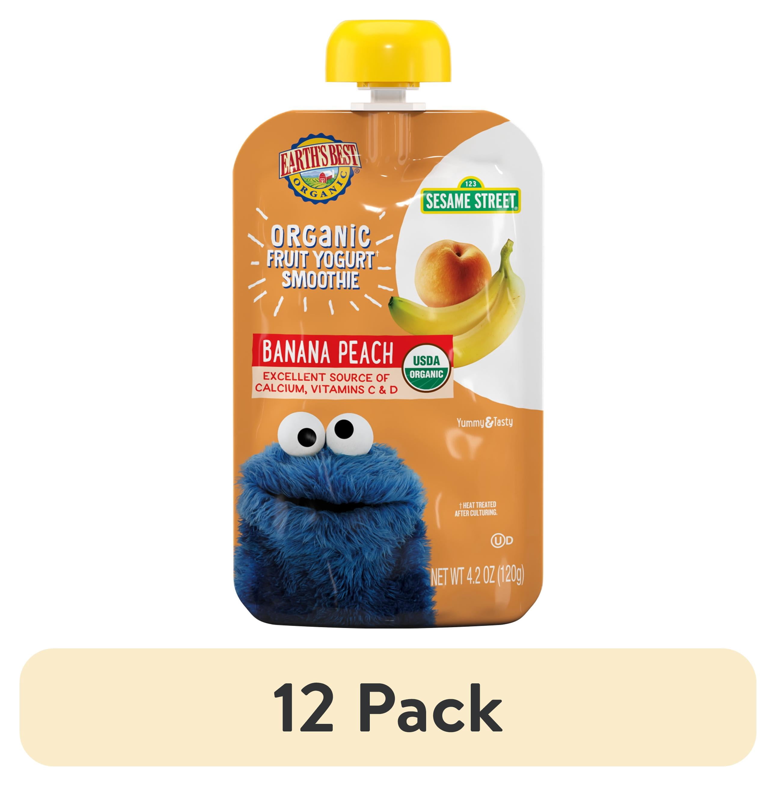 (12 pack) Earth's Best Organic Fruit Yogurt Smoothie Toddler Food, Peach Banana, 4.2 oz Pouch
