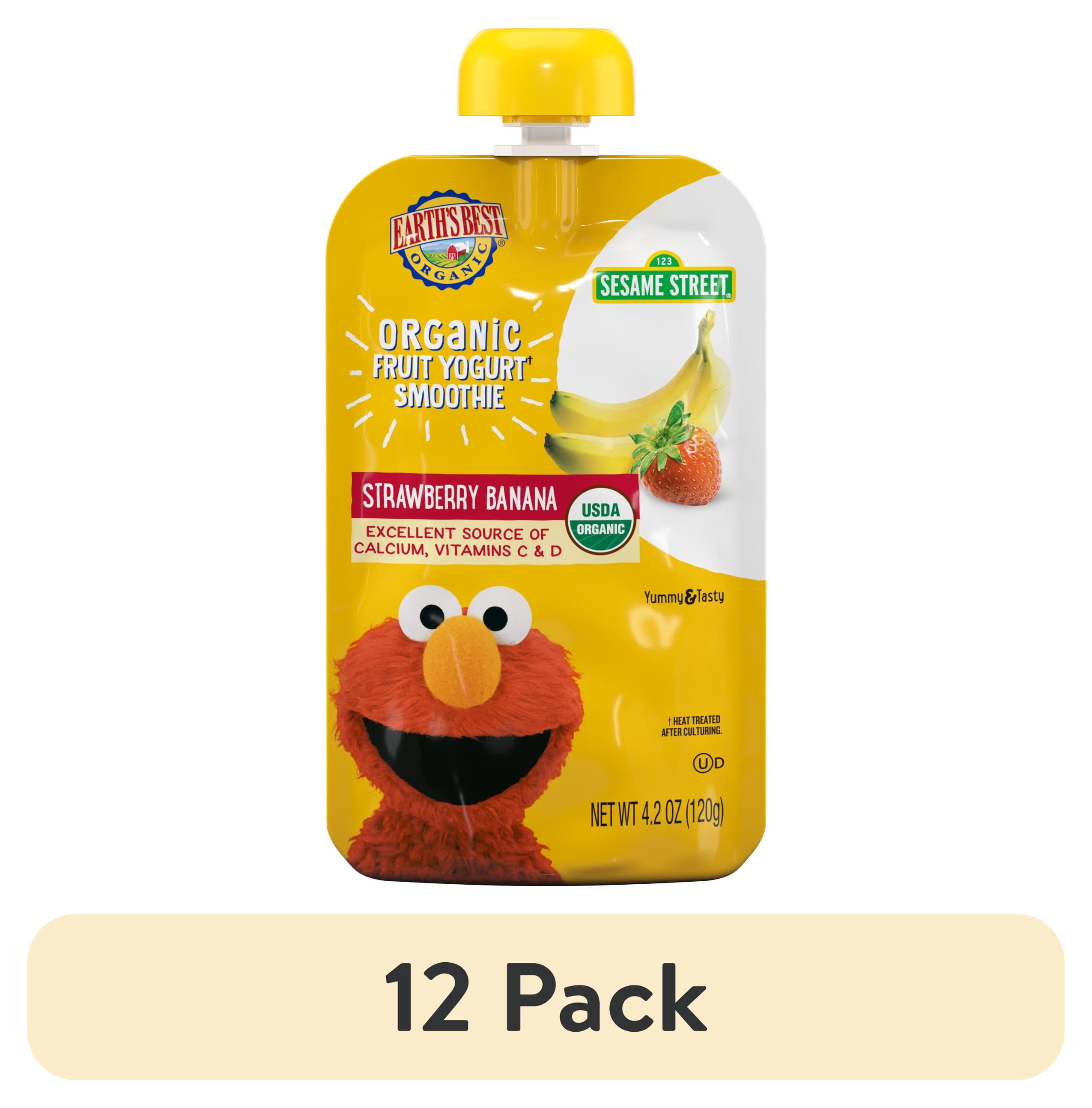 (12 pack) Earth's Best Organic Fruit Yogurt Smoothie Toddler Food, Strawberry Banana, 4.2 oz Pouch