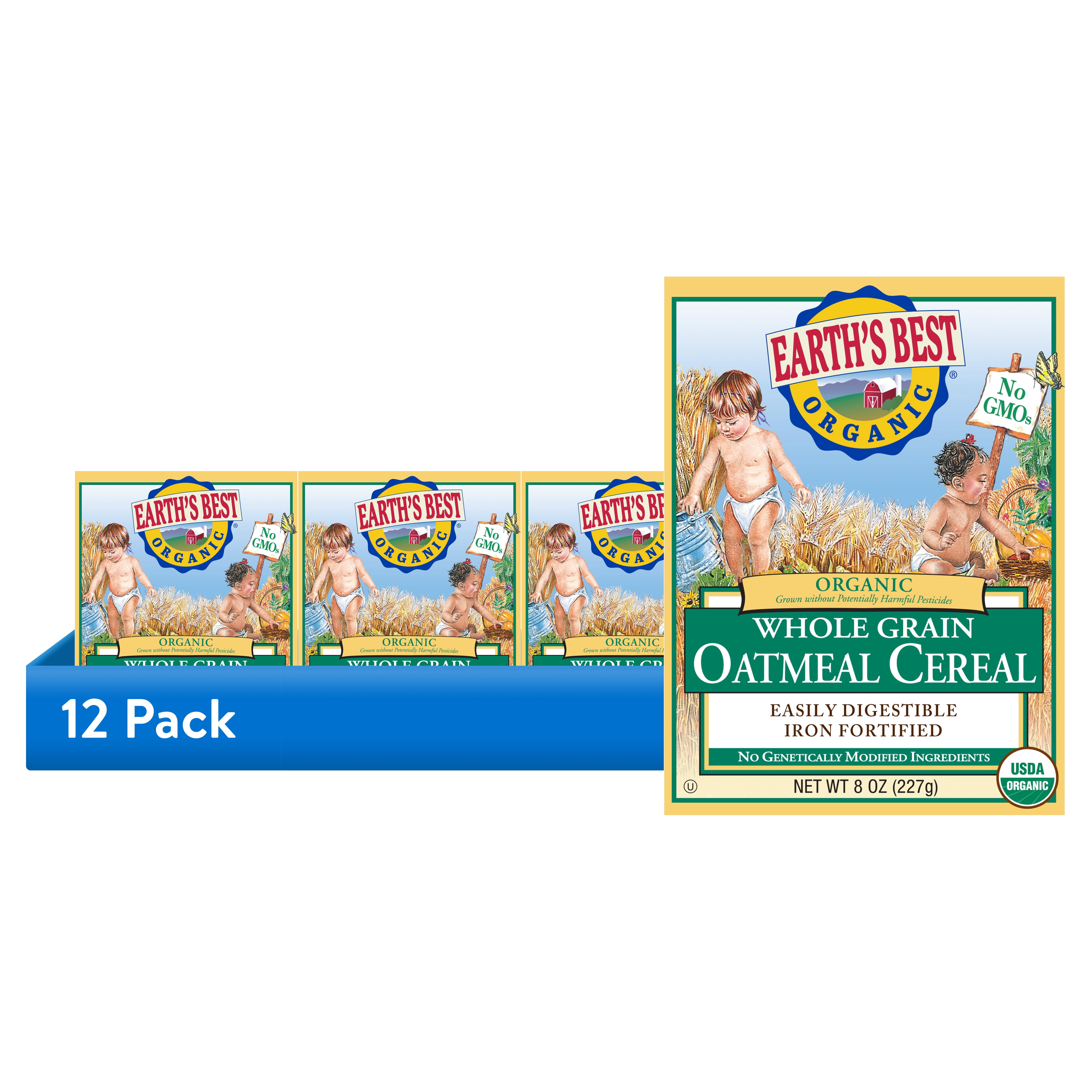 (12 pack) Earth's Best Organic Whole Grain Oatmeal Baby Infant Cereal 4+ Months, Clean Label , Non-GMO, Iron Fortified, 8 oz Box