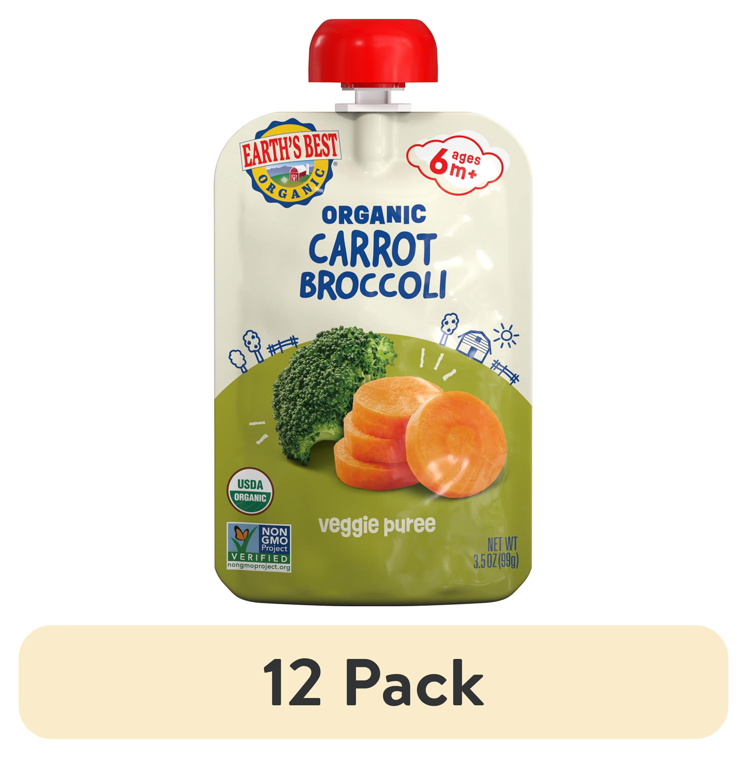 (12 pack) Earth's Best Organic Stage 2 Baby Food, Carrots Broccoli Veggie Puree, 3.5 oz Pouch
