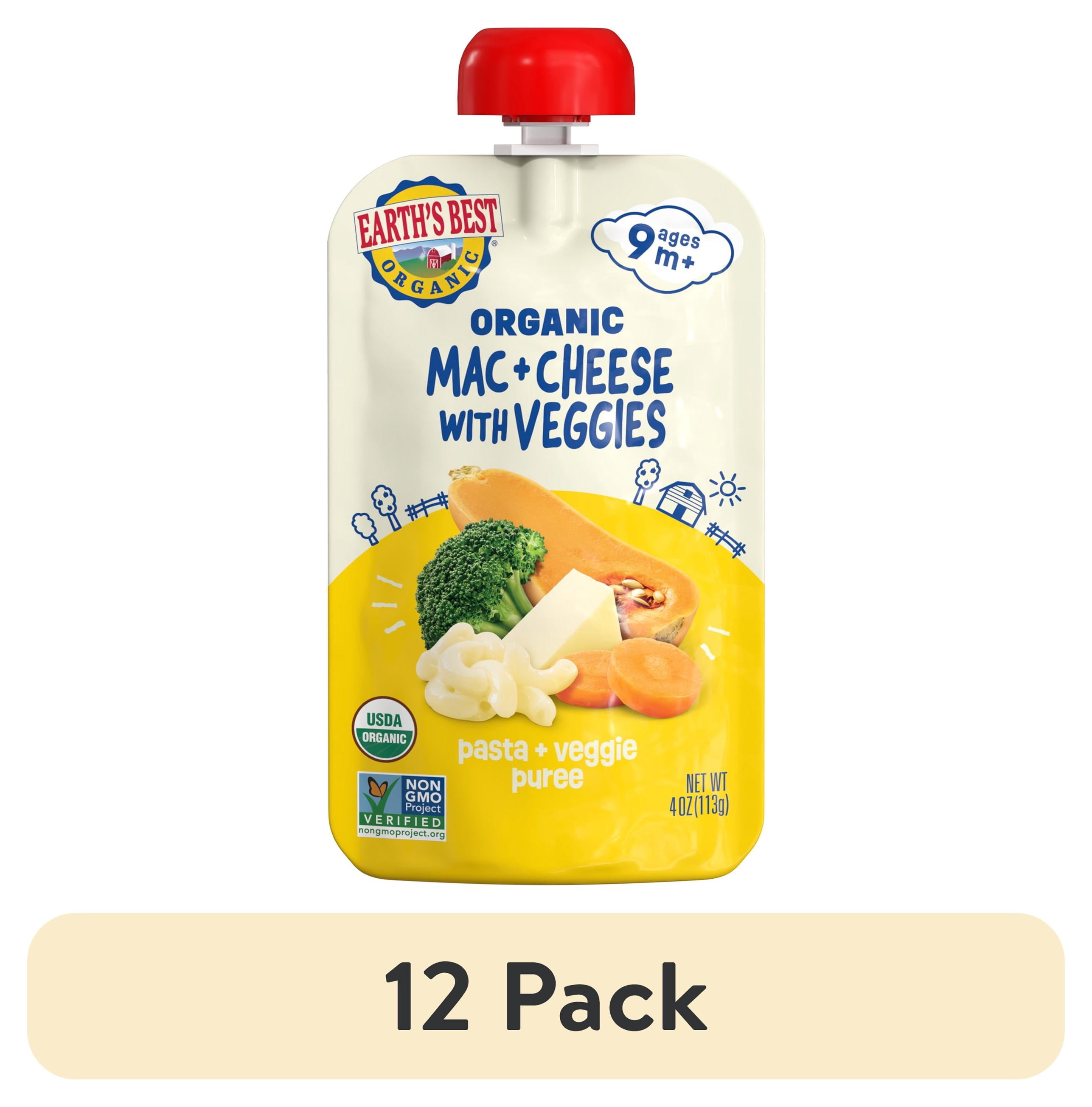 (12 pack) Earth's Best Organic Stage 3 Baby Food, Mac & Cheese with Veggies Pasta & Veggie Puree, 4 oz Pouch