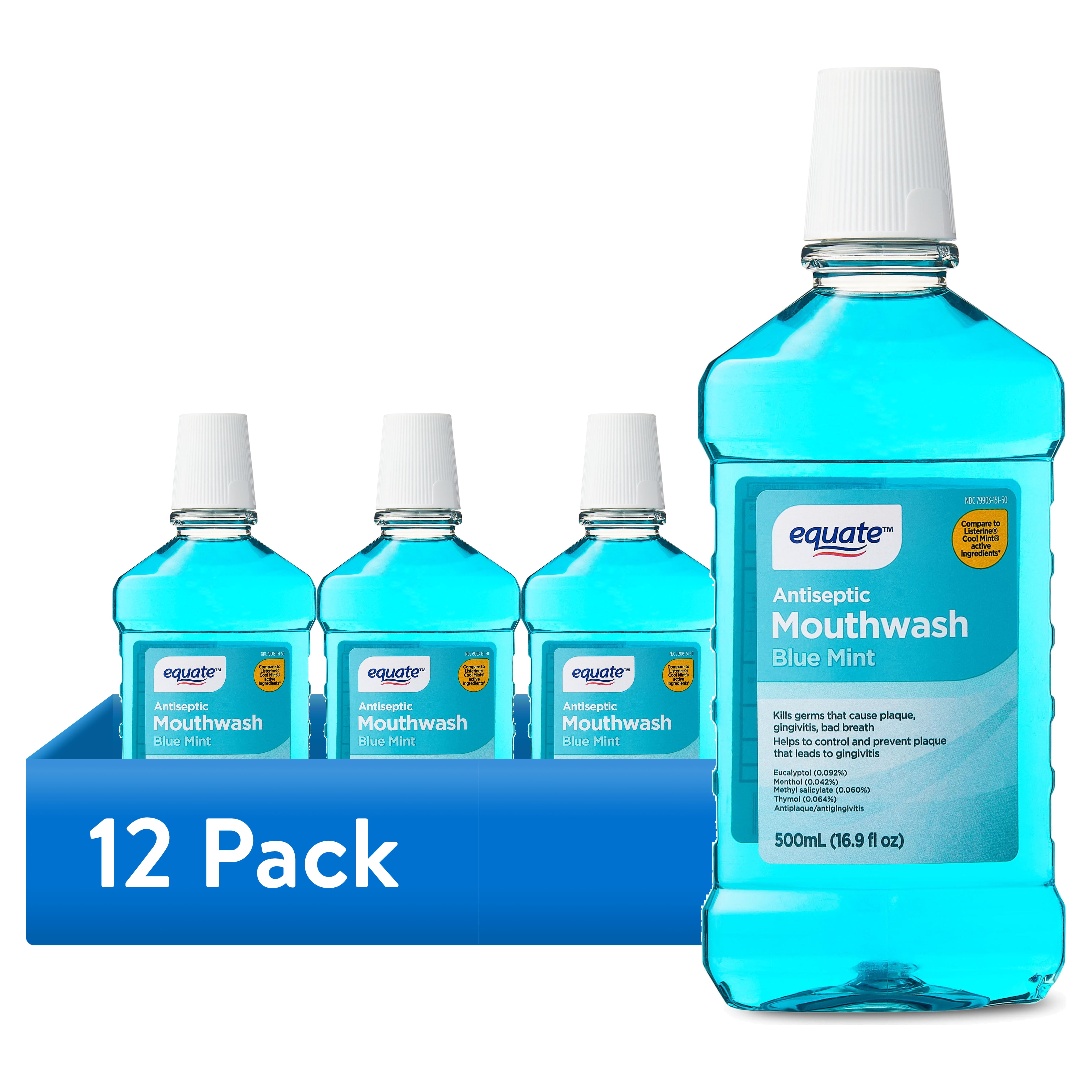 (12 pack) Equate Antiseptic Mouthwash, Blue Mint, 500 mL
