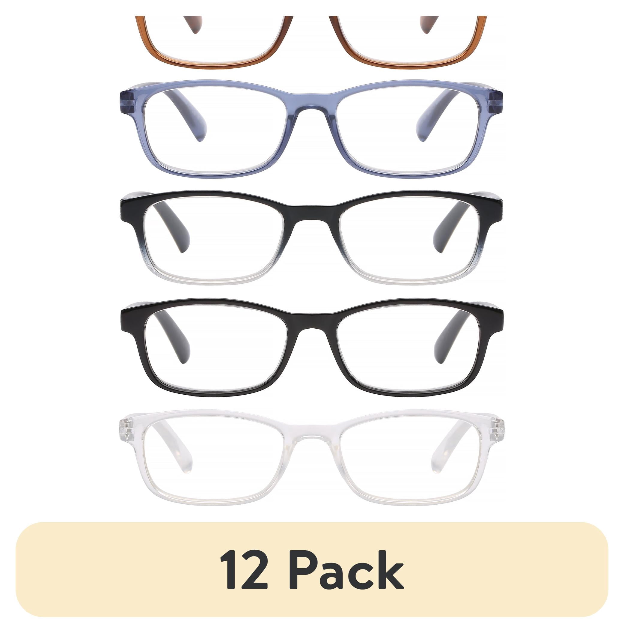 (12 pack) Equate Bailey Unisex Rectangular Reading Glasses with Case, Assorted Colors, +1.50, 5 Pack