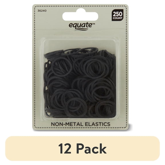 (12 pack) Equate Non-Metal Hair Bands, Black, for Ponytails, Braids, Bunds, 250 Count
