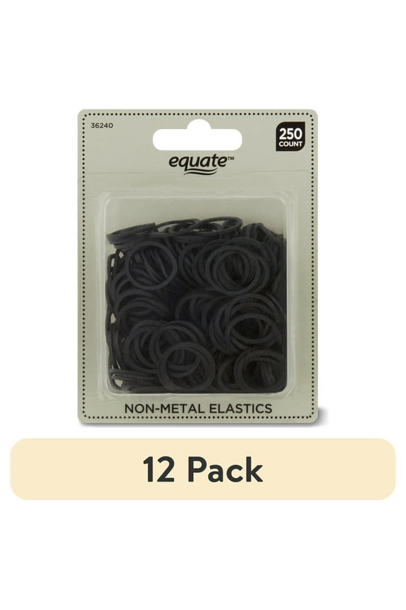 (12 pack) Equate Non-Metal Hair Bands, Black, for Ponytails, Braids, Bunds, 250 Count