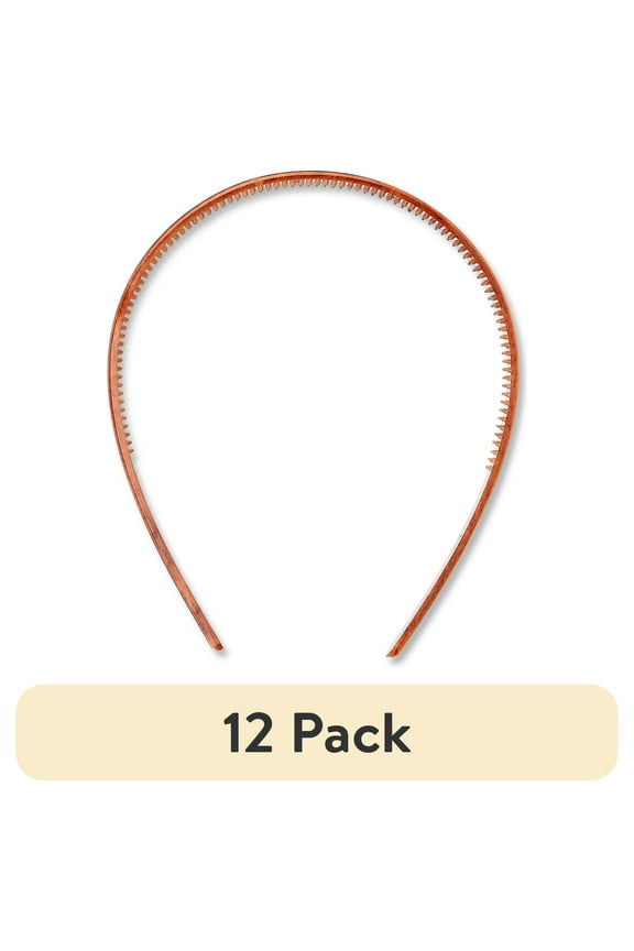 (12 pack) Equate Plastic Headbands, Black and Brown, 2 Count