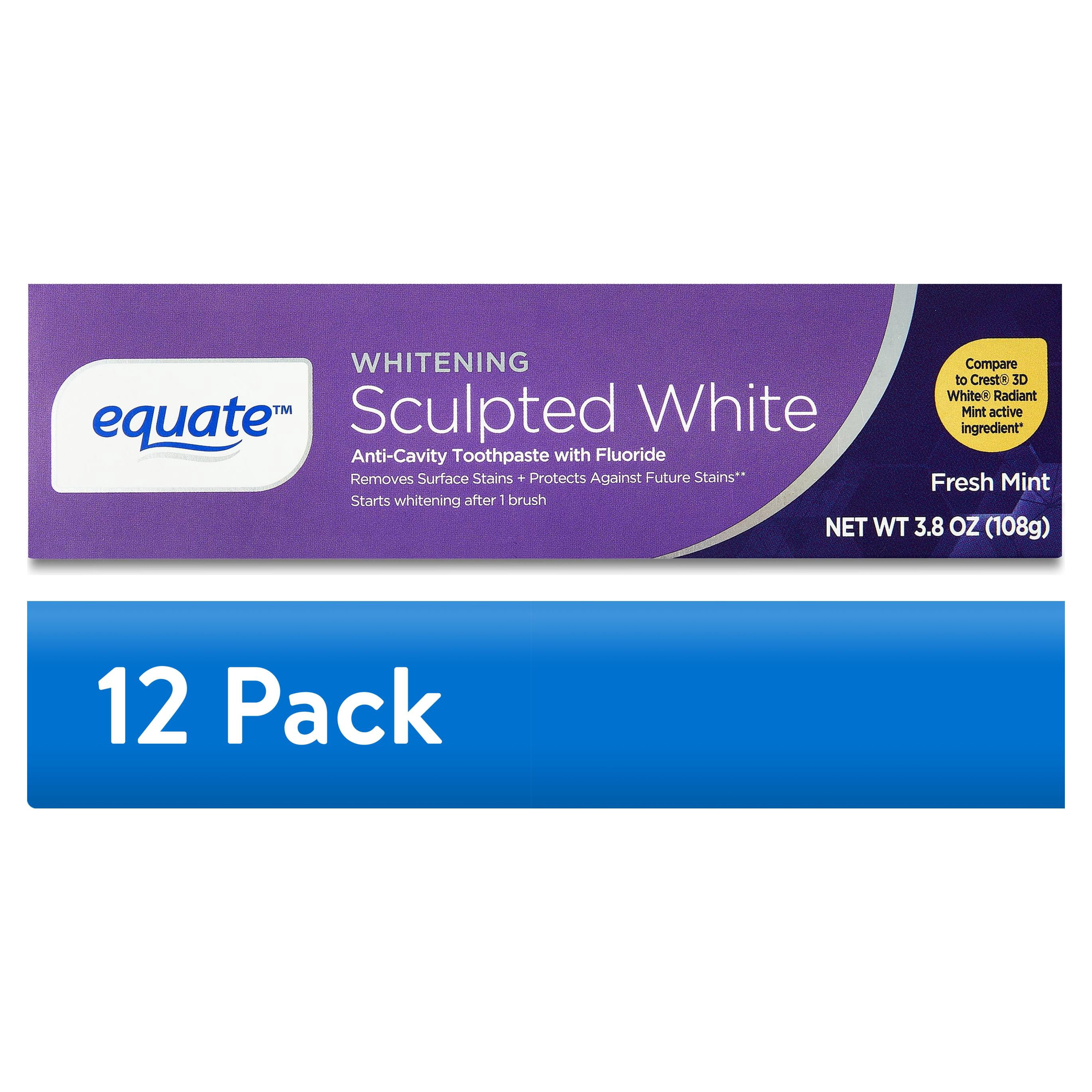 (12 pack) Equate Whitening Sculpted White Toothpaste, Fresh Mint, 3.8 oz