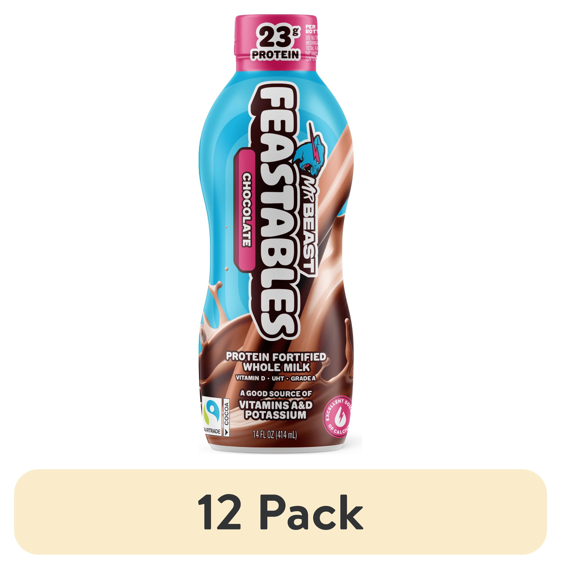 (12 pack) Feastables Protein Fortified Chocolate Milk, Shelf-Stable, 14 fl oz, Single Bottle