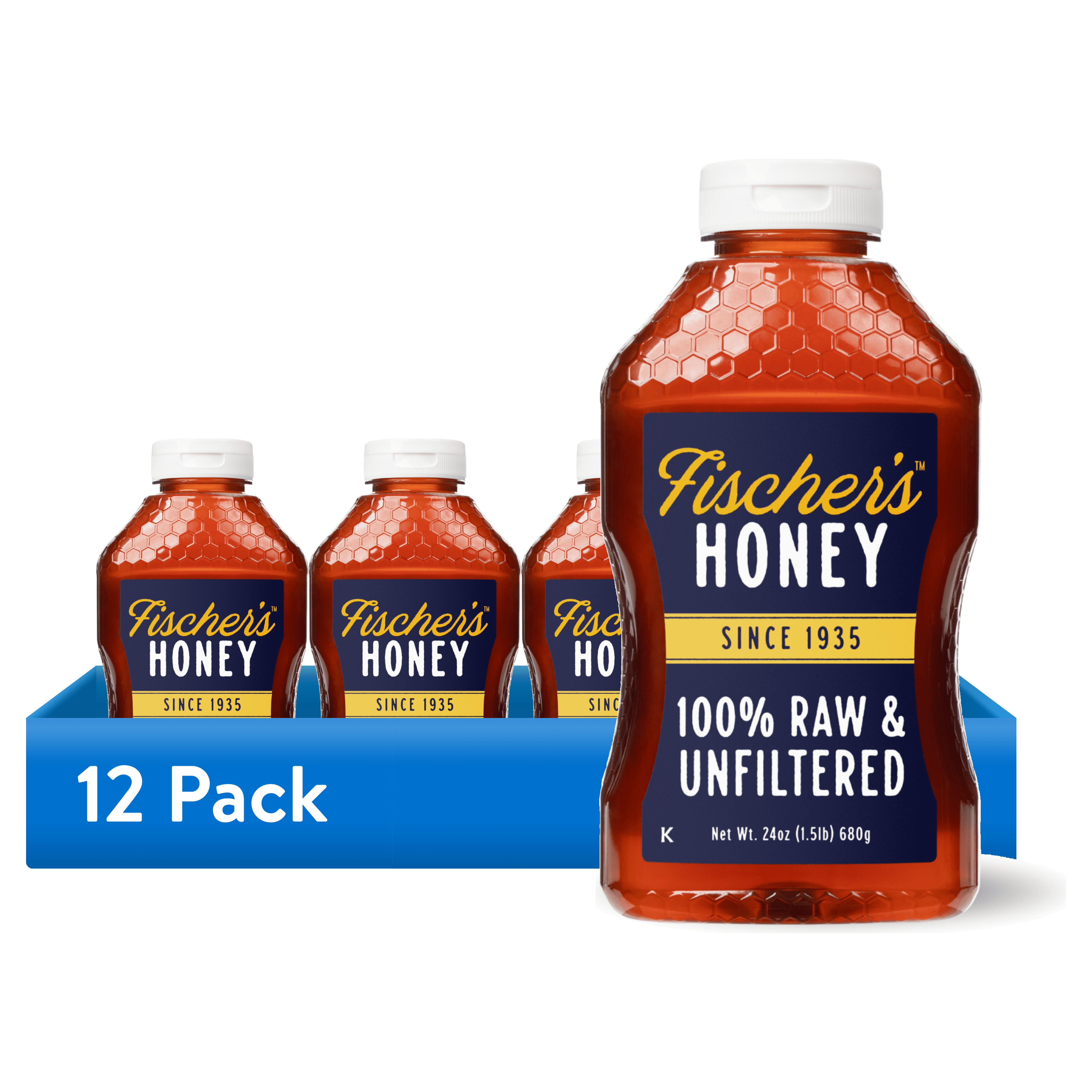 (12 pack) Fischers Honey, 24oz Raw and Unfiltered, Premium, Pure, Squeeze Bottle