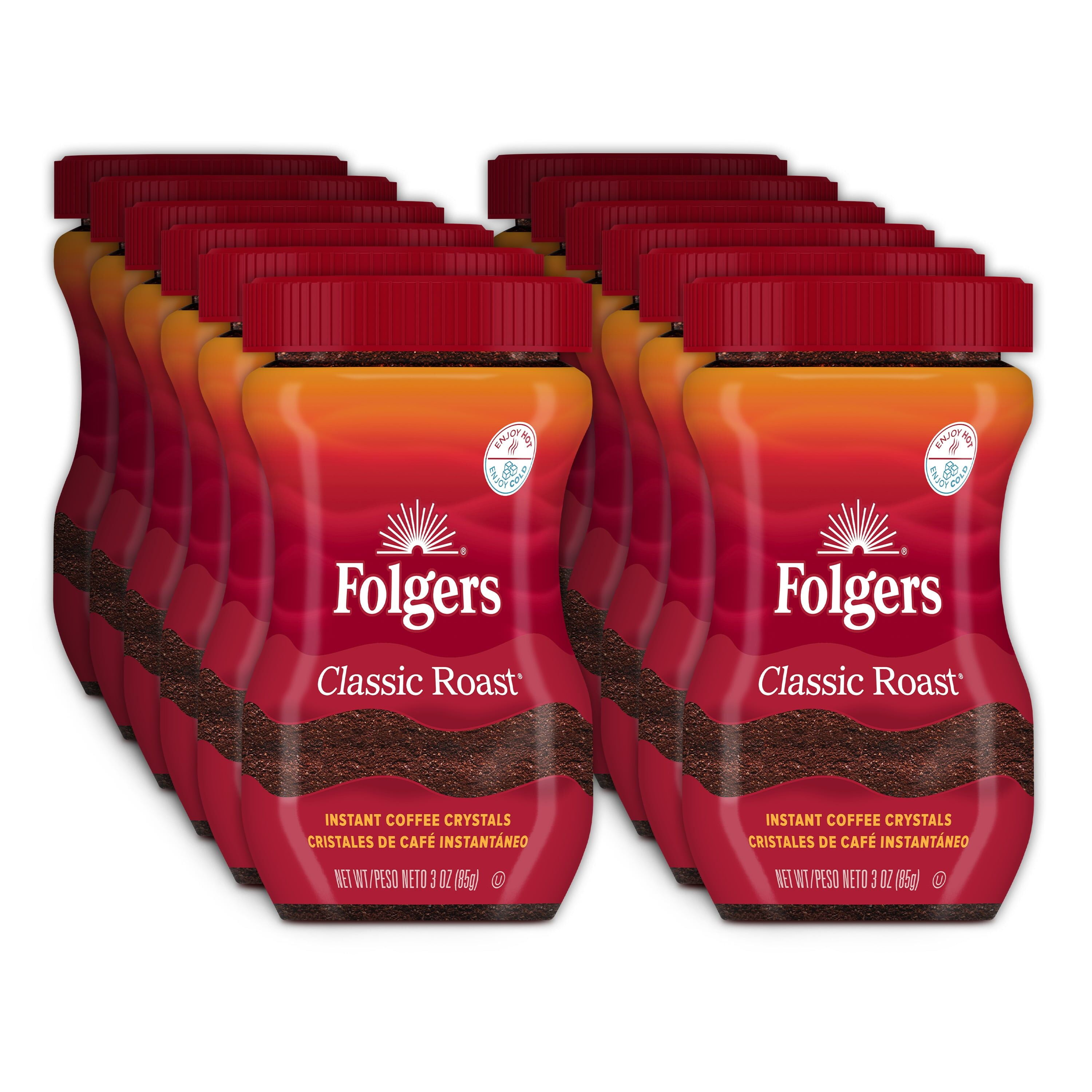(12 pack) Folgers Classic Roast Instant Coffee, 3 oz Jar