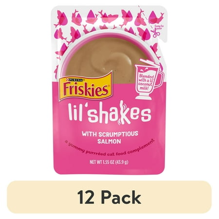 (12 pack) Friskies Lil’ Shakes Salmon Puree, Wet Cat Food Topper, 1.55 oz Pouch