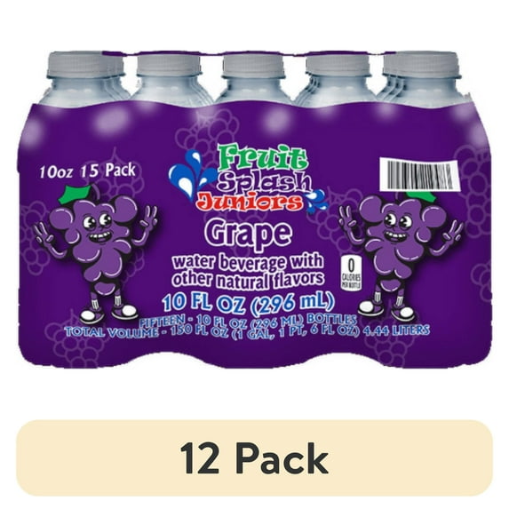 (12 pack) Fruit Splash Juniors, Water Bottles, Grape, 10 fl oz, 15 Pack Bottles