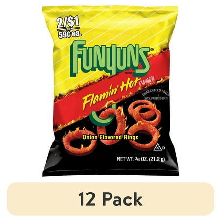 (12 pack) Funyuns Flamin' Hot Onion Flavored Rings Snack Chips, 0.75 Ounce Bag