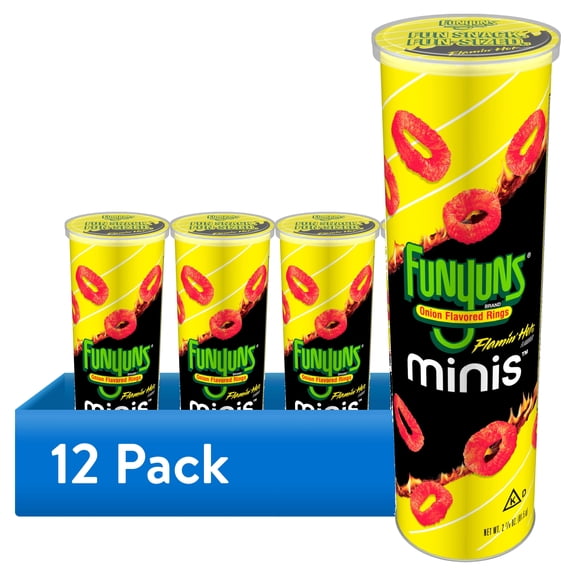 (12 pack) Funyuns Minis Flamin Hot Flavored Onion Rings, 2.785 oz Canister