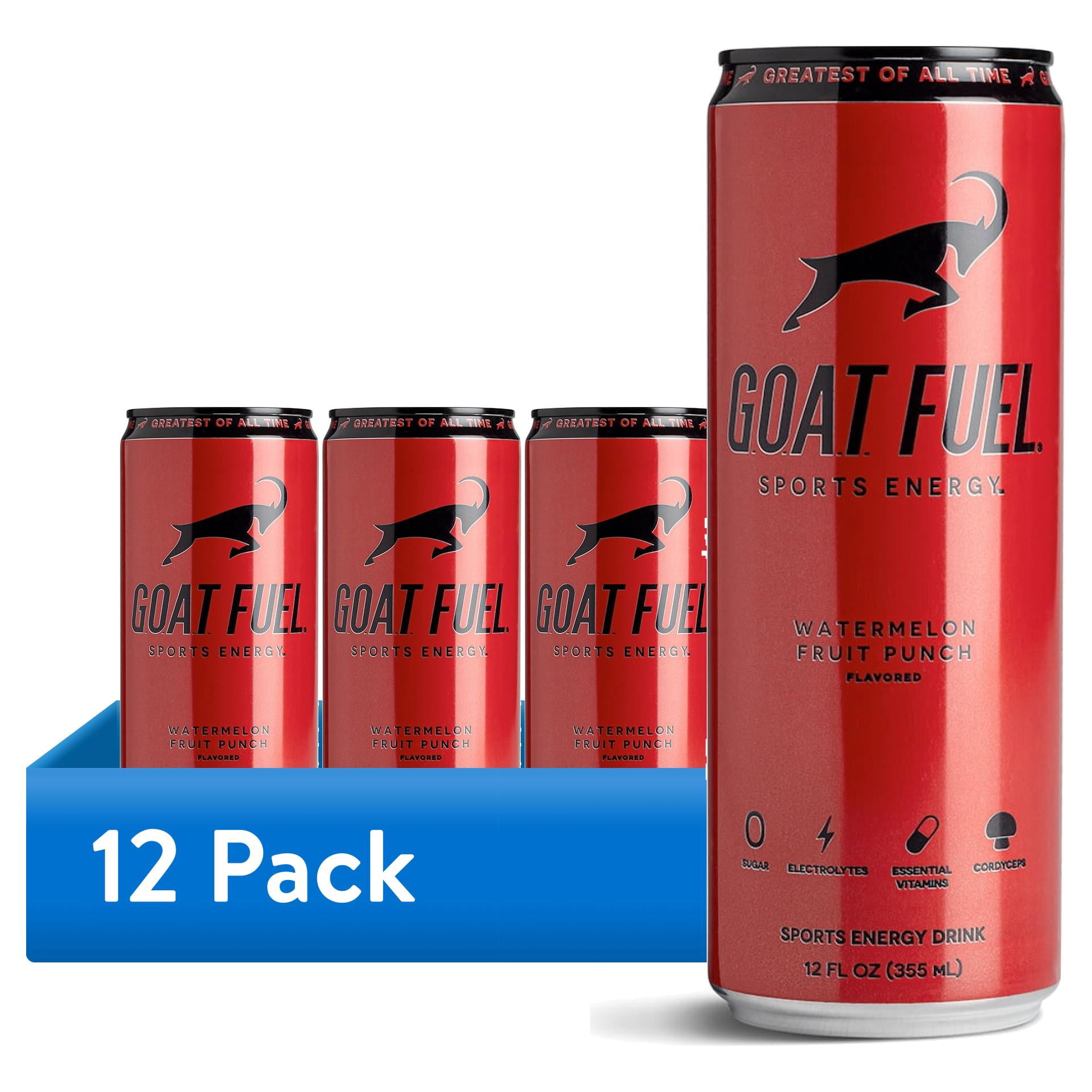 (12 pack) G.O.A.T. Fuel Sports Energy Drink, Watermelon Fruit Punch, 12-oz