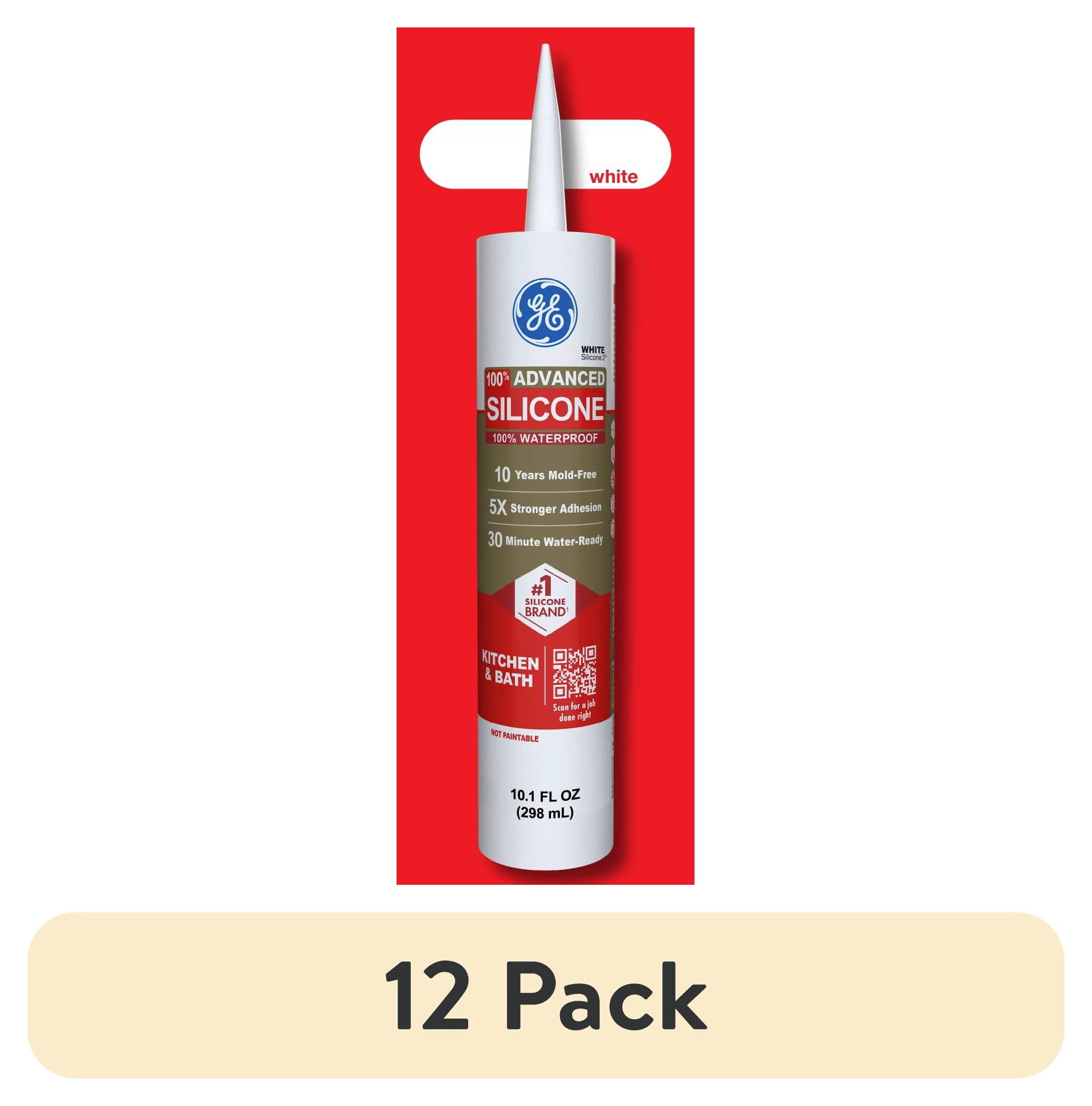 (12 pack) GE Advanced Silicone Kitchen & Bath Sealant, Pack of 1, White 10.1 fl oz Cartridge
