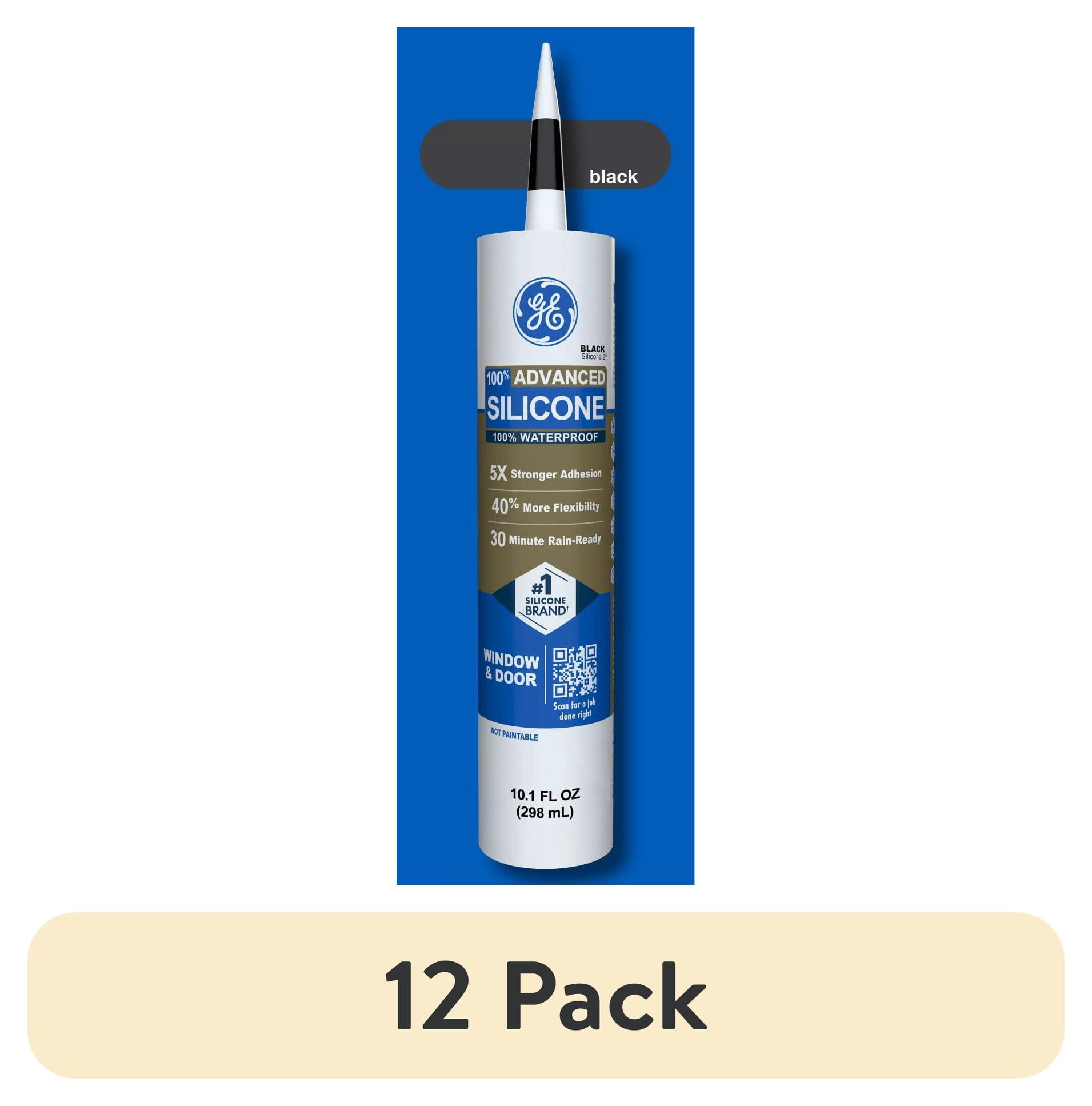 (12 pack) GE Advanced Silicone Window & Door Sealant, Pack of 1, Black 10.1 fl oz Cartridge