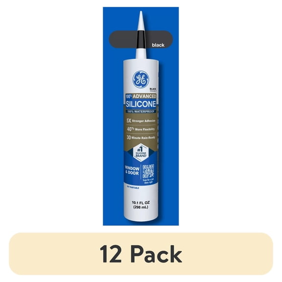 (12 pack) GE Advanced Silicone Window & Door Sealant, Pack of 1, Black 10.1 fl oz Cartridge