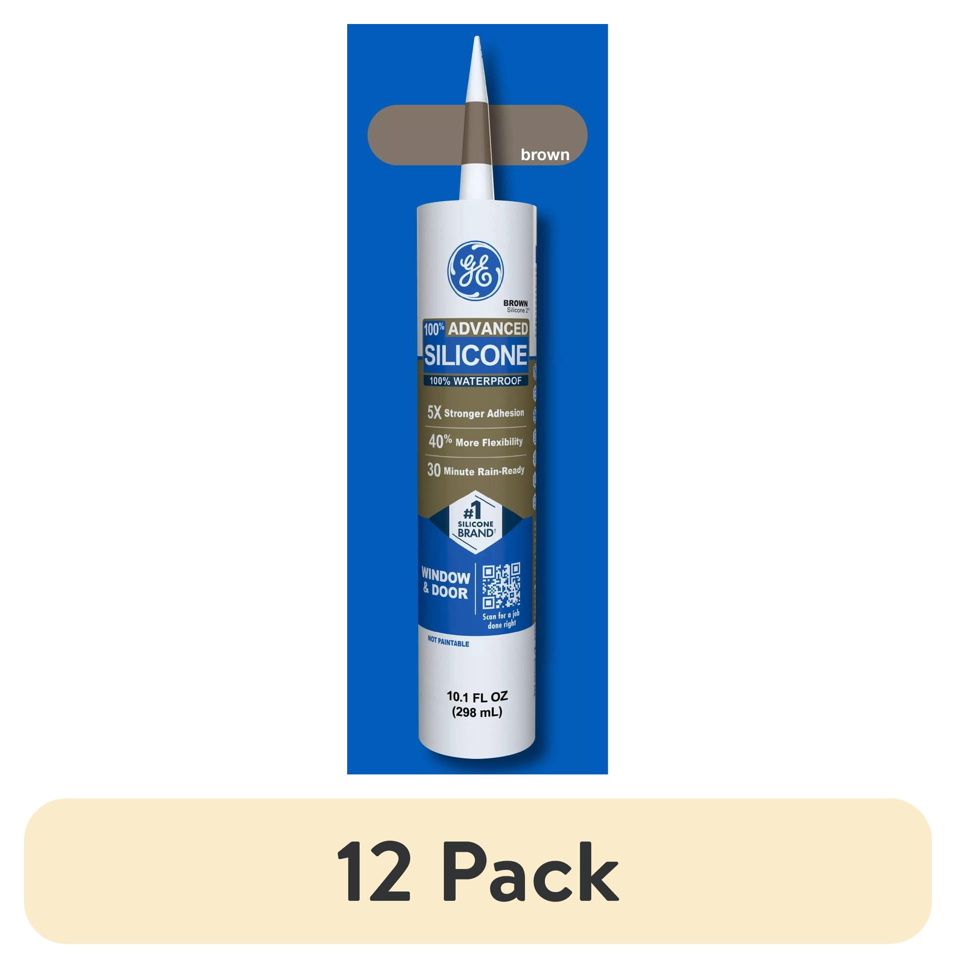 (12 pack) GE Advanced Silicone Window & Door Sealant, Pack of 1, Brown 10.1 fl oz Cartridge