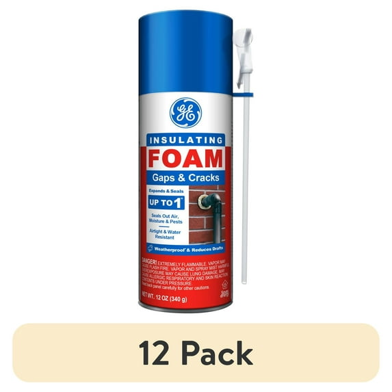 (12 pack) GE Gaps & Cracks Insulating Foam, Pack of 1, Yellow 12 oz Can