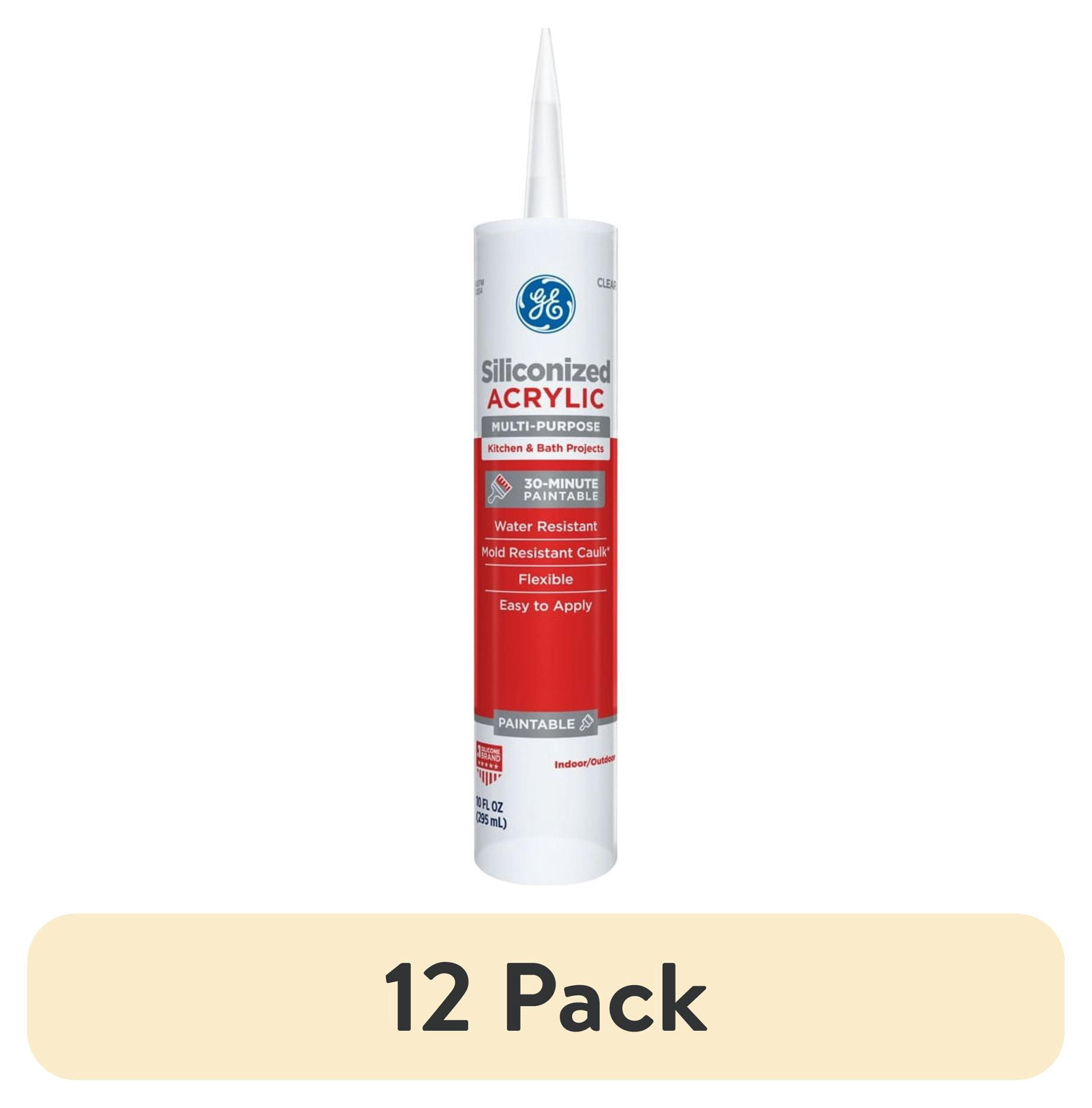(12 pack) GE Siliconized Acrylic Multipurpose Sealant Kitchen & Bath, Pack of 1, Clear 10 fl oz Cartridge