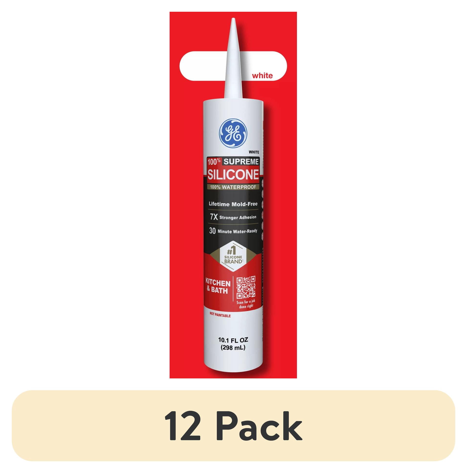 (12 pack) GE Supreme Silicone Kitchen & Bath Sealant, Pack of 1, White 10.1 fl oz Cartridge