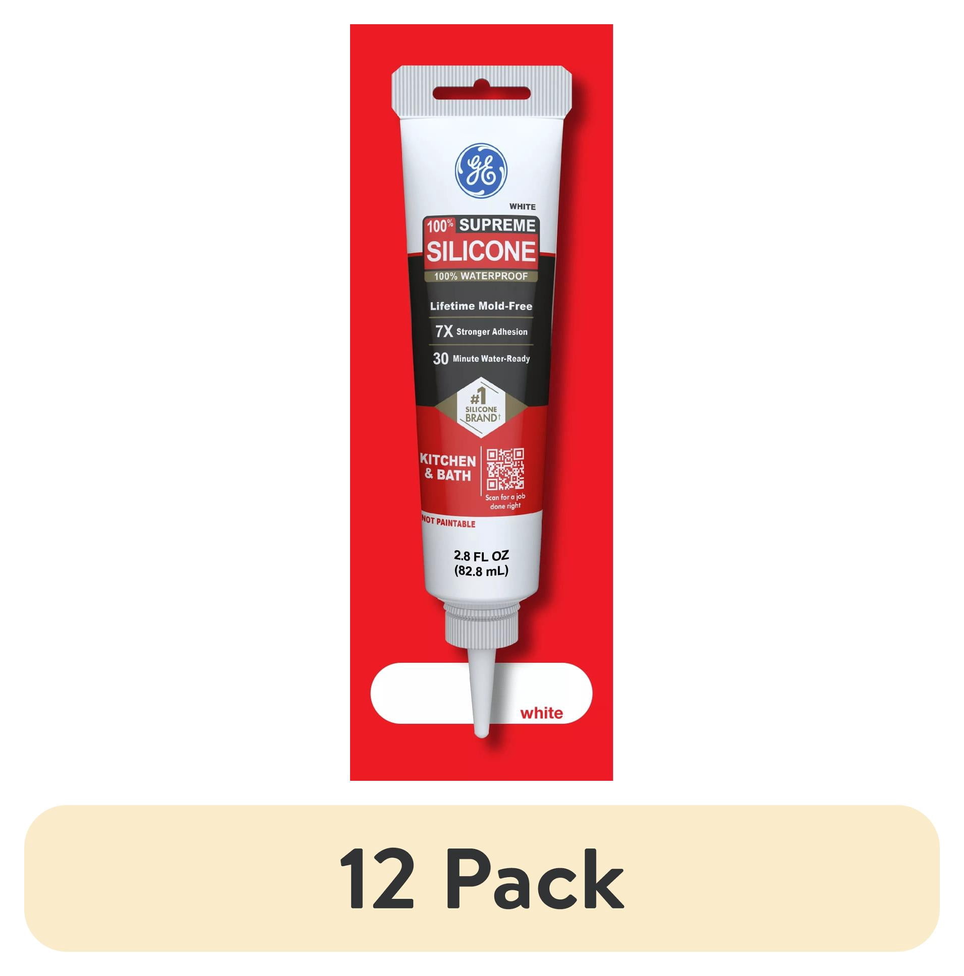(12 pack) GE Supreme Silicone Kitchen & Bath Sealant, Pack of 1, White 2.8 fl oz Tube
