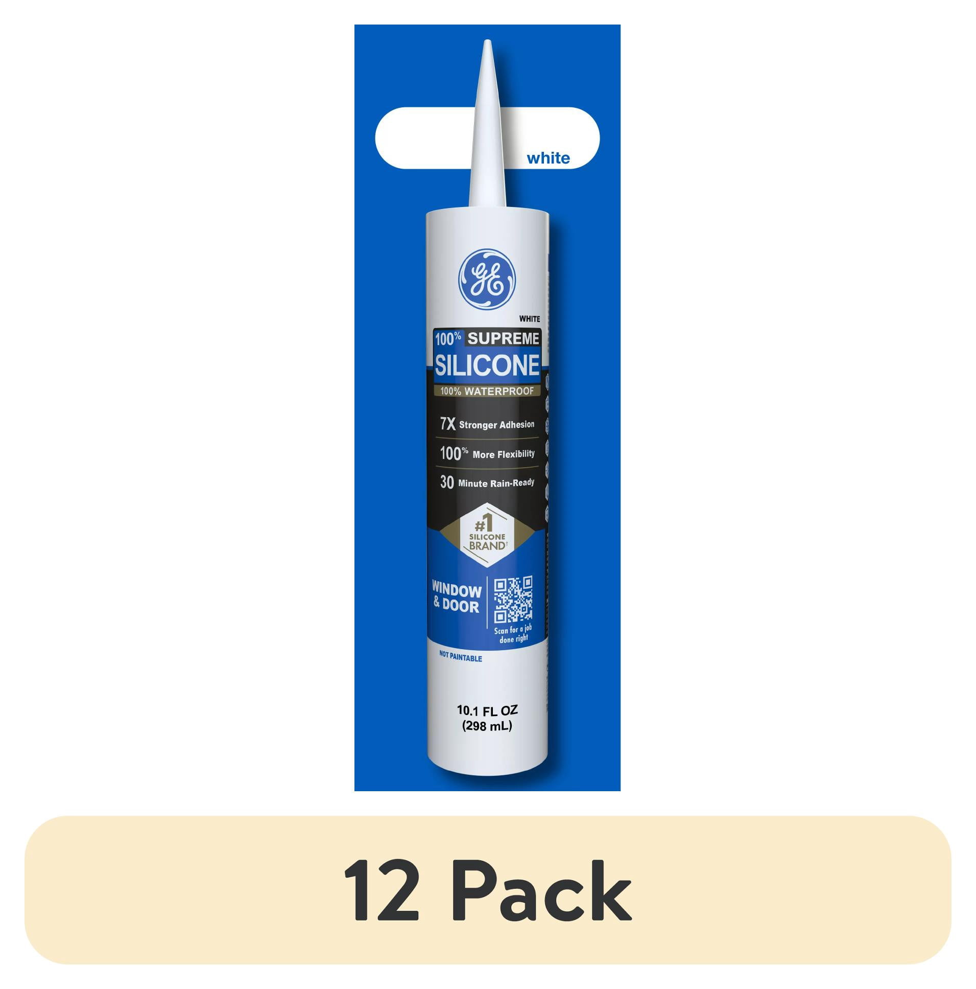 (12 pack) GE Supreme Silicone Window & Door Sealant, Pack of 1, White 10.1 fl oz Cartridge