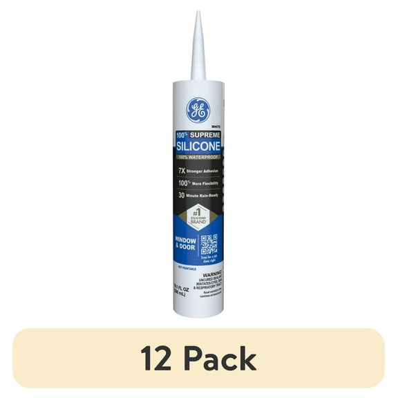 (12 pack) GE Supreme Silicone Window & Door Sealant, Pack of 1, White 10.1 fl oz Cartridge