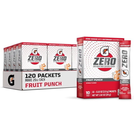 (12 pack) Gatorade G Zero Sports Drink Fruit Punch, Powdered Energy Drink Mix, 0.10 oz, 10 Count Packets