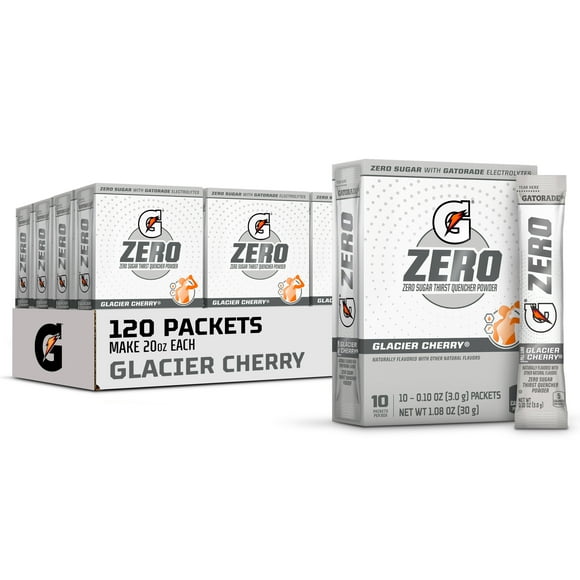 (12 pack) Gatorade G Zero Sports Drink Glacier Cherry, Powdered Energy Drink Mix, 0.10 oz, 10 Count Packets