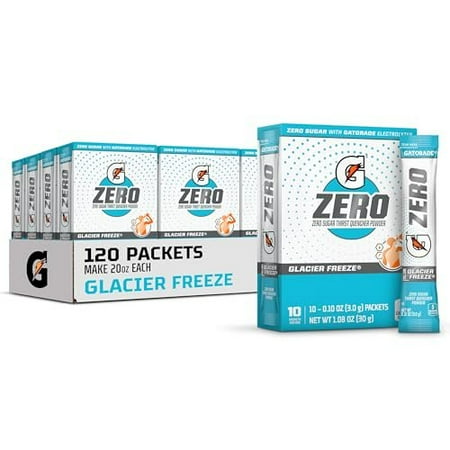 (12 pack) Gatorade G Zero Sports Drink Glacier Freeze, Powdered Energy Drink Mix, 0.10 oz, 10 Count Packets