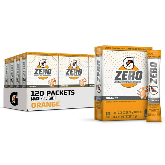 (12 pack) Gatorade G Zero Sugar Orange Sports Drink Mix Powder, 10 Count Packets