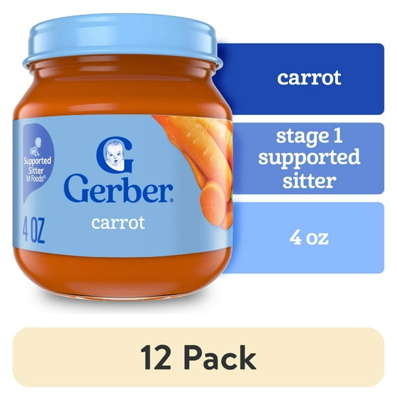 (12 pack) Gerber 1st Foods Natural for Baby Baby Food, Carrot, 4 oz Jar