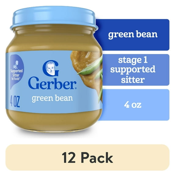 (12 pack) Gerber 1st Foods Natural for Baby Baby Food, Green Bean, 4 oz Jar