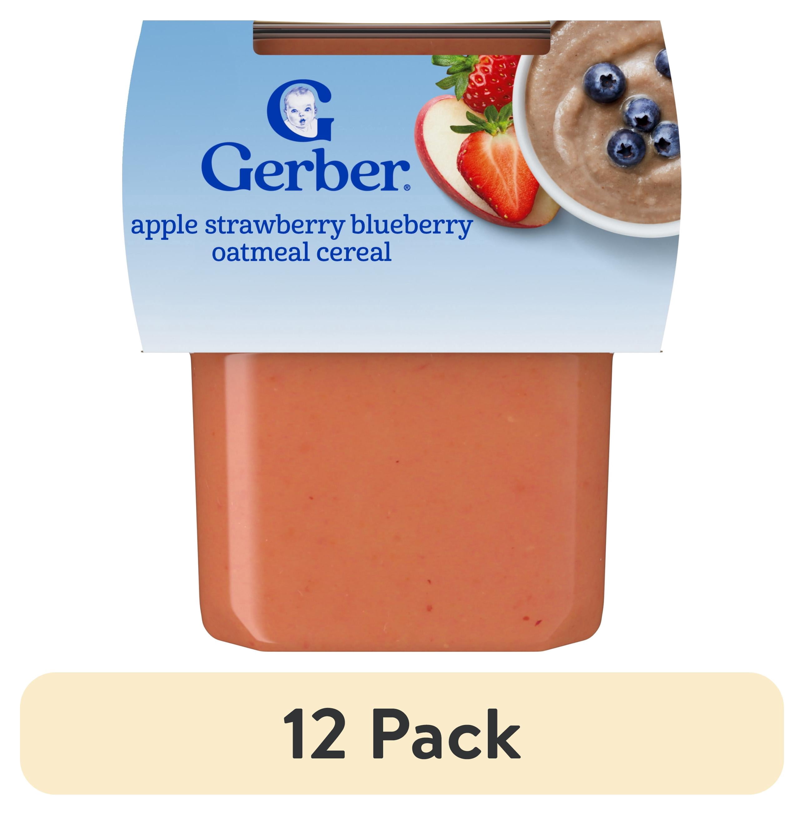 (12 pack) Gerber Stage 2 Baby Food, Apple Strawberry Blueberry Oatmeal Cereal Tub, Baby Cereal, 2PK 8 oz